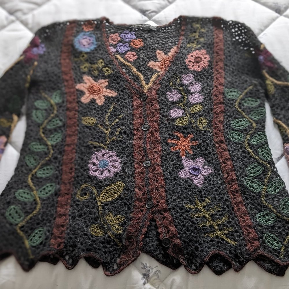 Peruvian Connection crocheted cardigan sweater